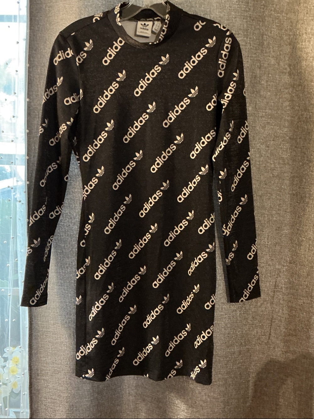 adidas Black Long-Sleeve Logo-Print Knit Mini Dress